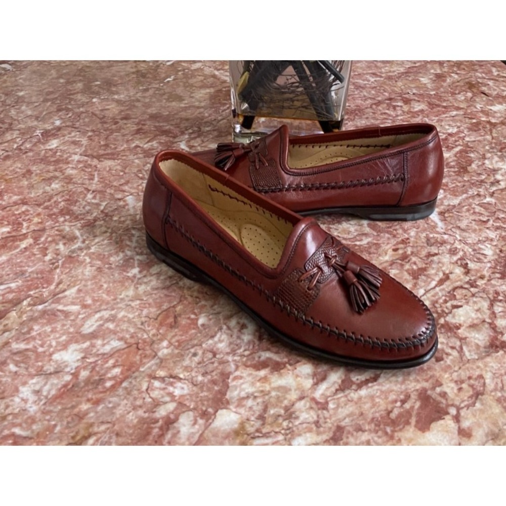 New Santoni Men's Brown Italian Leather Lizard Trim Tassel Loafer 7.5 D, $795